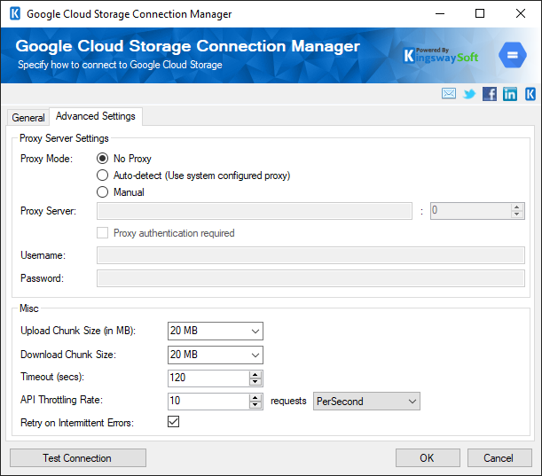SSIS Google Cloud Storage Connection Manager - Advanced settings